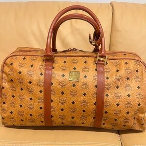 MCM Cognac Visetos Boston Travel Bag